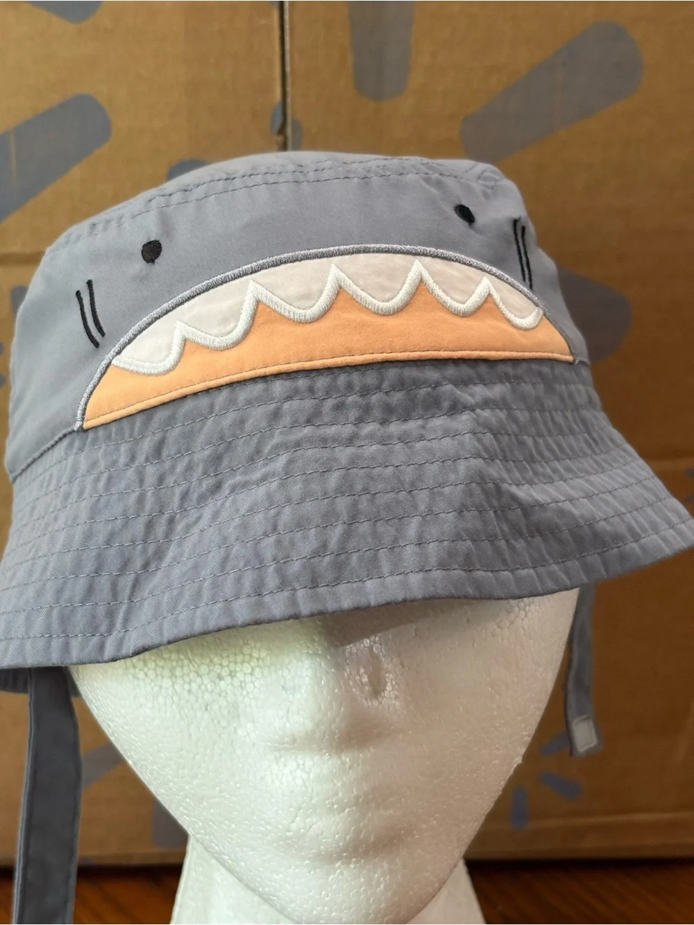 Kids Gray Shark Bucket Hat with Peach Accent